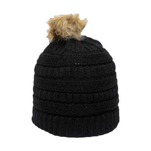 Ladies Cable Knit Faux Fur Pom Thumbnail